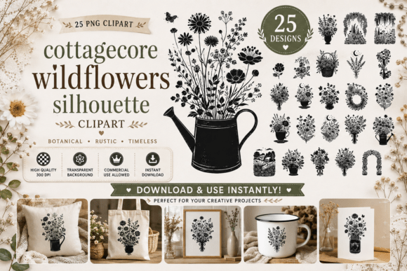 Download Cottagecore Wildflowers Silhouette - Wild Collection